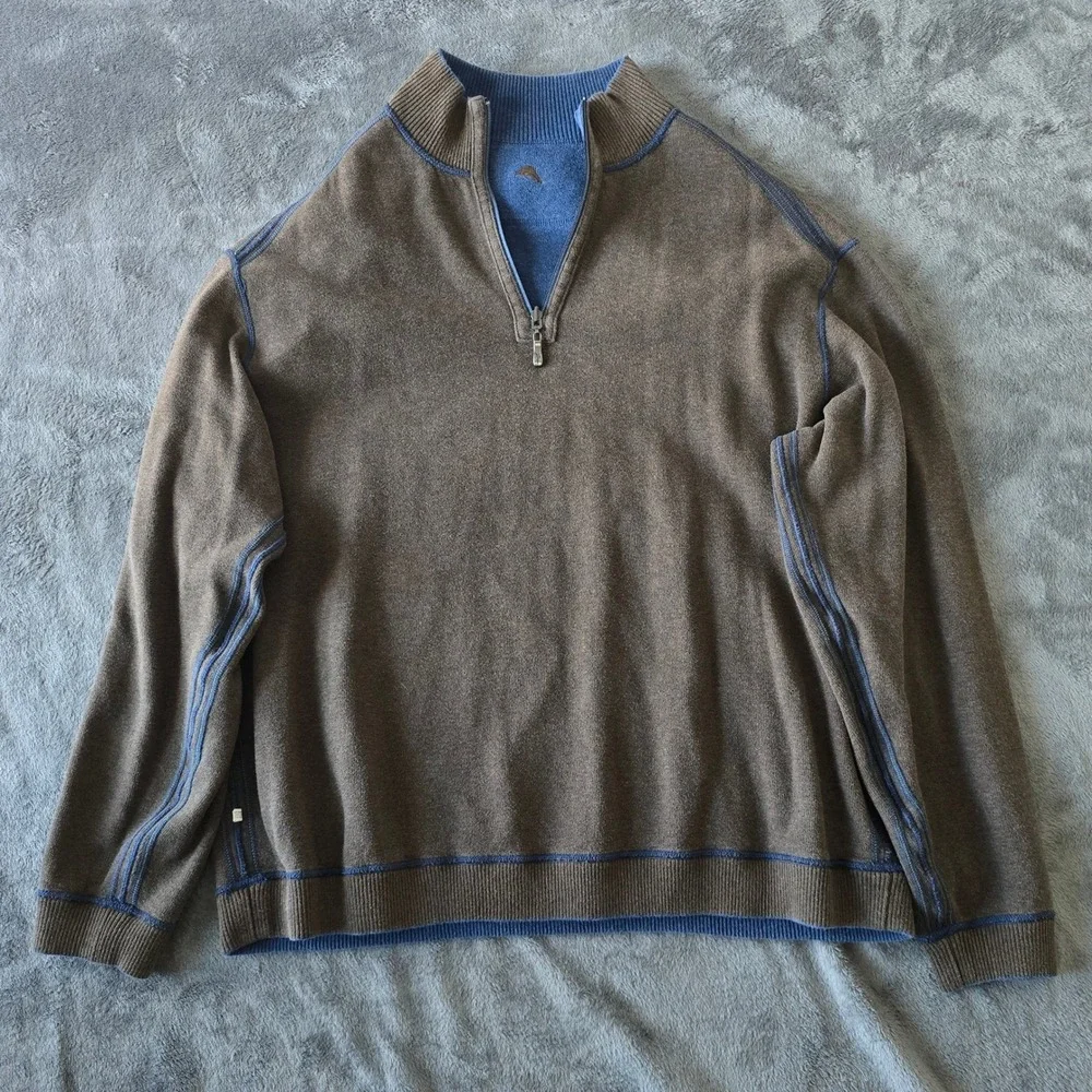 Tommy Bahama Reversible Quarter Zip Pullover Mens 2XL Blue Gray Coastal Comfort‎